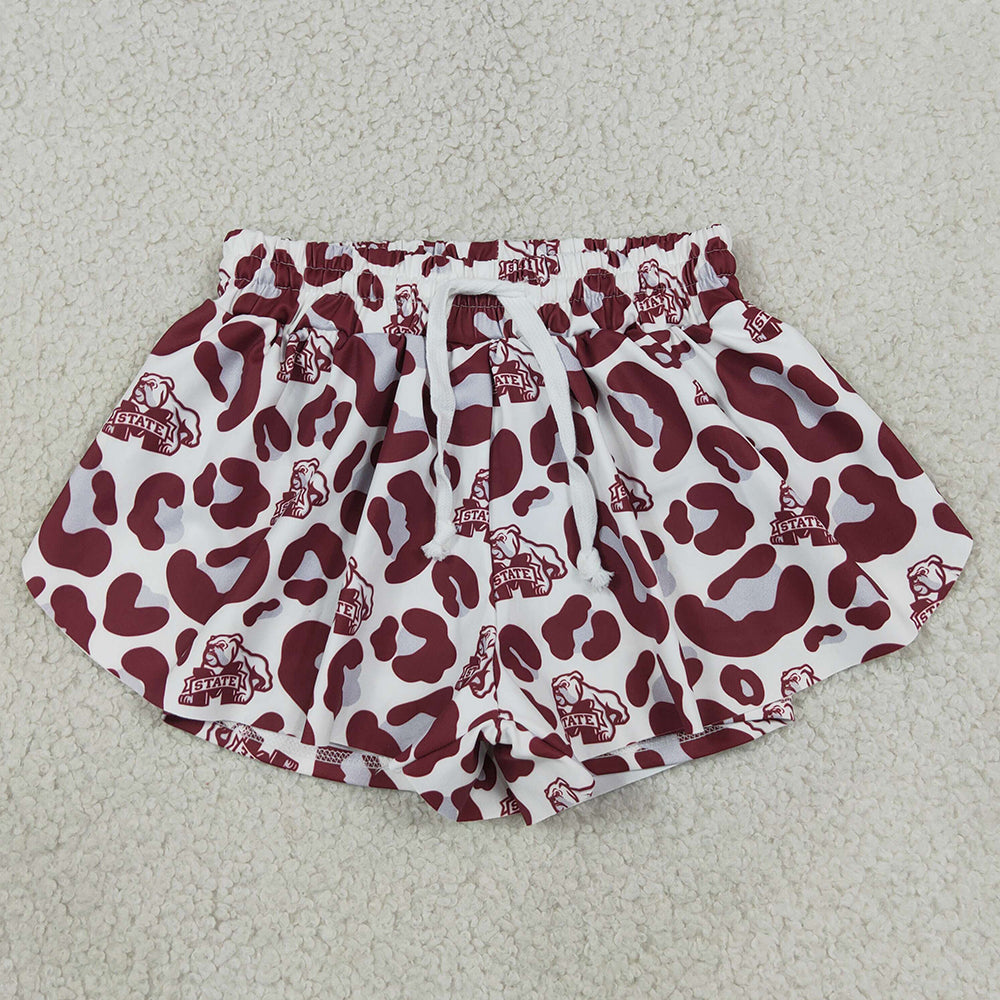 Baby Girls Shorts Maroon Leopard State Bulldogs Yoga Active Team Butterfly Shorts Bottom SS0820