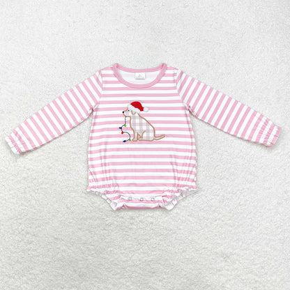 Baby Infant Girls Rompers Christmas Stripes Dog Long Sleeve Sibling Rompers LR1306