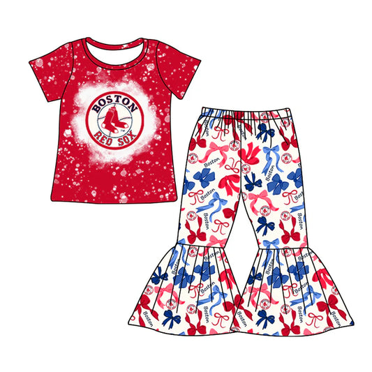 Preorder MOQ 5 bleached red B top bow pants girls team clothes 8.22