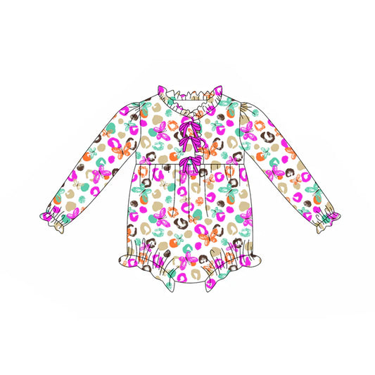 Preorder(moq 5)Baby Girls Purple Leopard Butterfly Bows Rompers 8.7