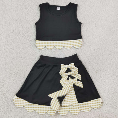 Baby Girls Clothes Sleeveless Vest Top Bows Skirt Shorts Yoga Active Scallop Clothes Sets GSD4175