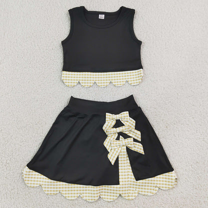 Baby Girls Clothes Sleeveless Vest Top Bows Skirt Shorts Yoga Active Scallop Clothes Sets GSD4175