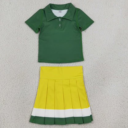 Baby Girls Clothes Green Polo Shirt Pleated Skirt Short Yoga Active Clothes Sets GSD4261