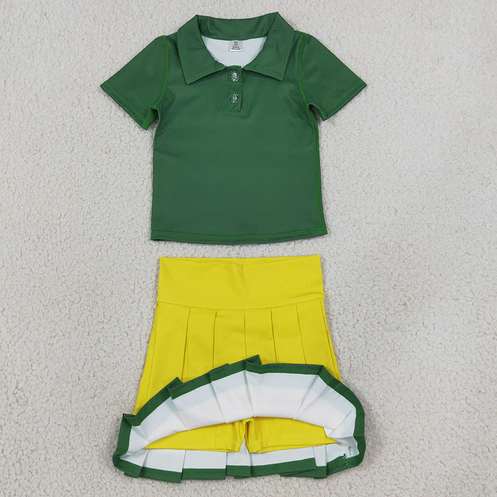 Baby Girls Clothes Green Polo Shirt Pleated Skirt Short Yoga Active Clothes Sets GSD4261