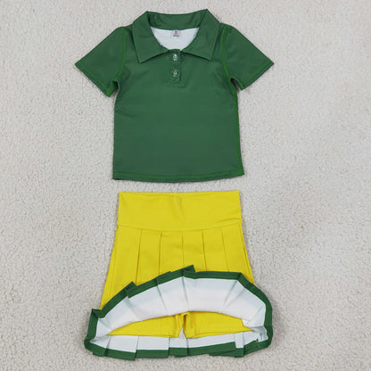 Baby Girls Clothes Green Polo Shirt Pleated Skirt Short Yoga Active Clothes Sets GSD4261