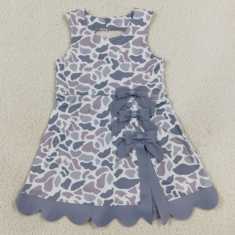 Baby Girls Dress Southern Light Grey Camo Yoga Active Short Bows Scallop Knee Length Dress GSD4226