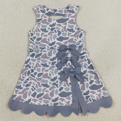 Baby Girls Dress Southern Light Grey Camo Yoga Active Short Bows Scallop Knee Length Dress GSD4226