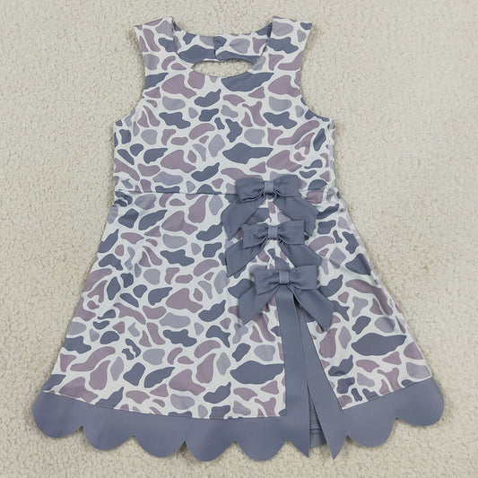 Baby Girls Dress Southern Light Grey Camo Yoga Active Short Bows Scallop Knee Length Dress GSD4226