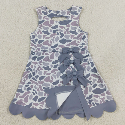 Baby Girls Dress Southern Light Grey Camo Yoga Active Short Bows Scallop Knee Length Dress GSD4226