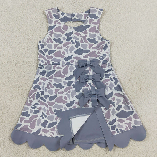 Baby Girls Dress Southern Light Grey Camo Yoga Active Short Bows Scallop Knee Length Dress GSD4226