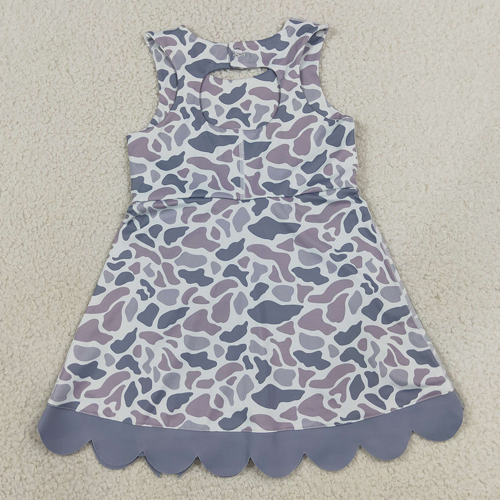 Baby Girls Dress Southern Light Grey Camo Yoga Active Short Bows Scallop Knee Length Dress GSD4226