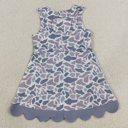 Baby Girls Dress Southern Light Grey Camo Yoga Active Short Bows Scallop Knee Length Dress GSD4226