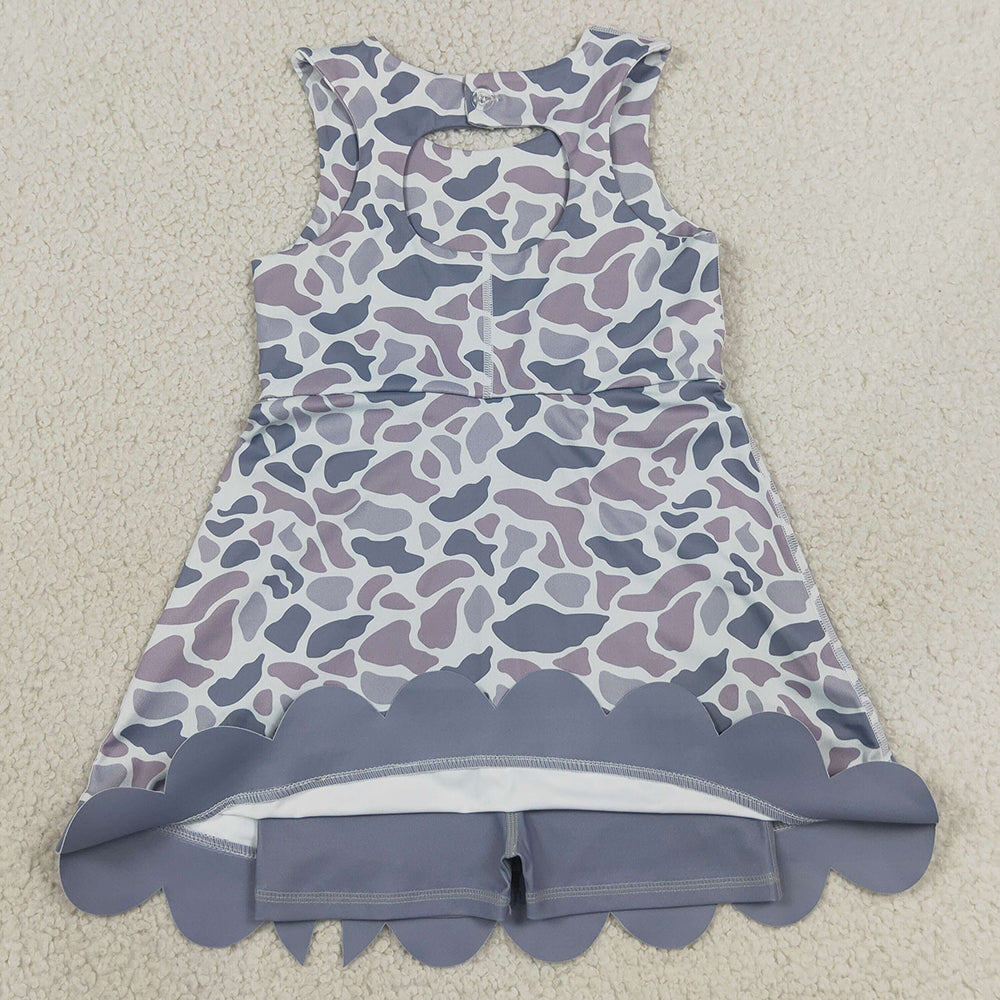Baby Girls Dress Southern Light Grey Camo Yoga Active Short Bows Scallop Knee Length Dress GSD4226