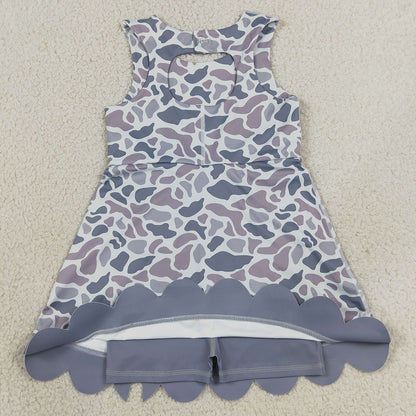 Baby Girls Dress Southern Light Grey Camo Yoga Active Short Bows Scallop Knee Length Dress GSD4226