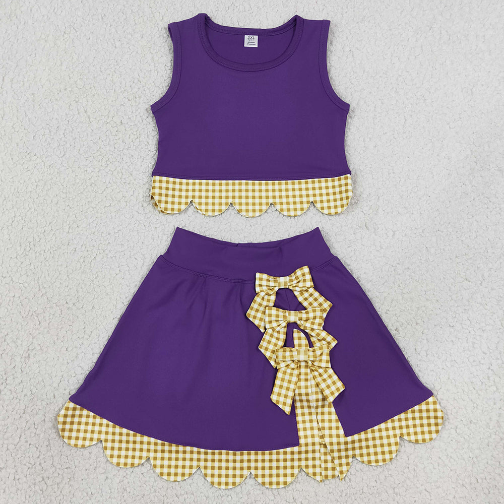 Baby Girls Clothes Purple Gold Vest Bows Skirt Short Yoga Active Scallop Clothes Sets GSD4267