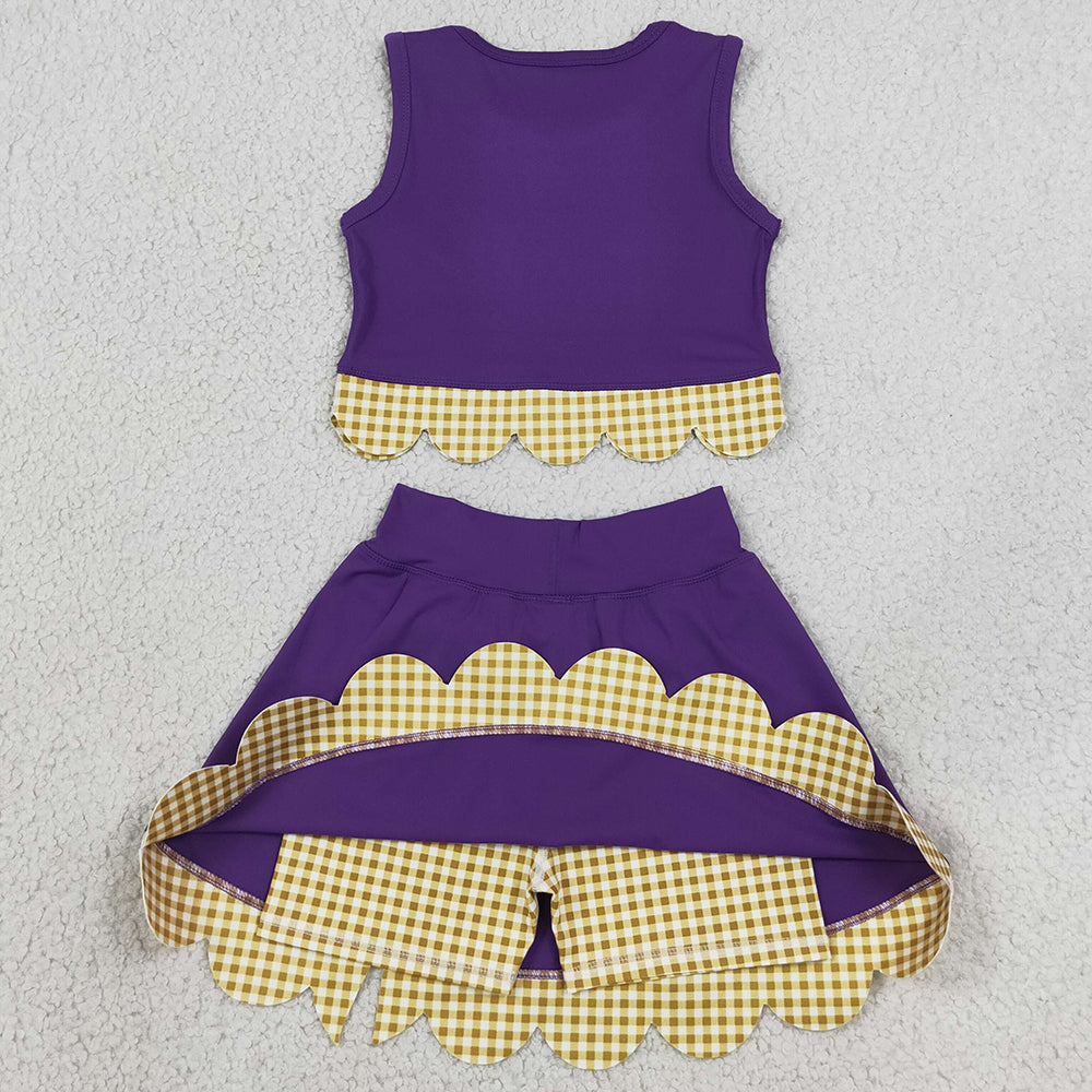 Baby Girls Clothes Purple Gold Vest Bows Skirt Short Yoga Active Scallop Clothes Sets GSD4267