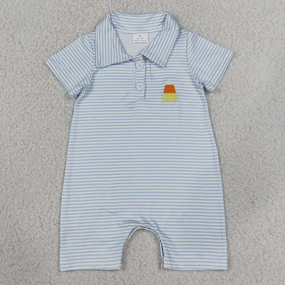 Baby Boys Rompers Embroidery Candy Blue Stripe Halloween Button Romper SR4281
