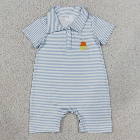 Baby Boys Rompers Embroidery Candy Blue Stripe Halloween Button Romper SR4281