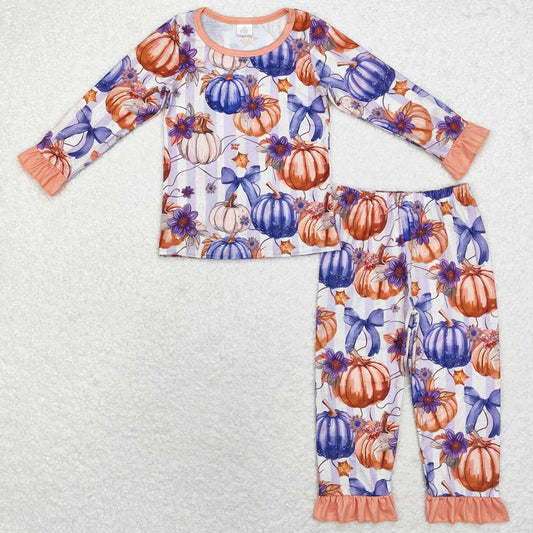 Baby Girls Pajamas Halloween Purple Pumpkin Bows Bamboo Pajamas Sleepwear Sets GLP1619