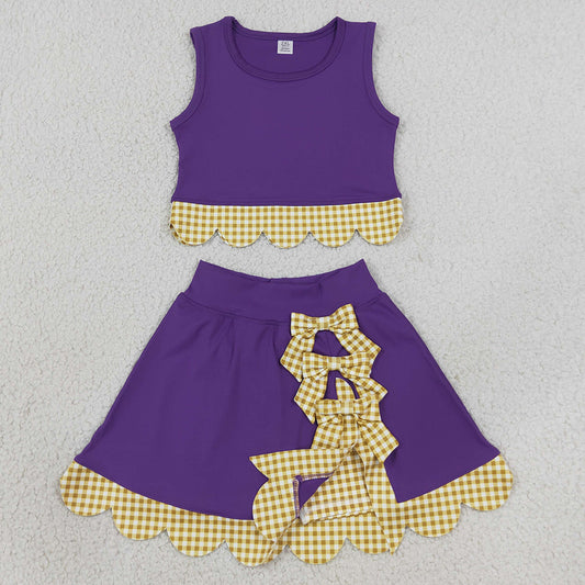 Baby Girls Clothes Purple Gold Vest Bows Skirt Short Yoga Active Scallop Clothes Sets GSD4267