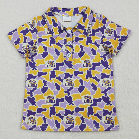 Baby Boys Clothes Purple Yellow Camo LSU Tigers Team Button Polo Shirt Top BT1744