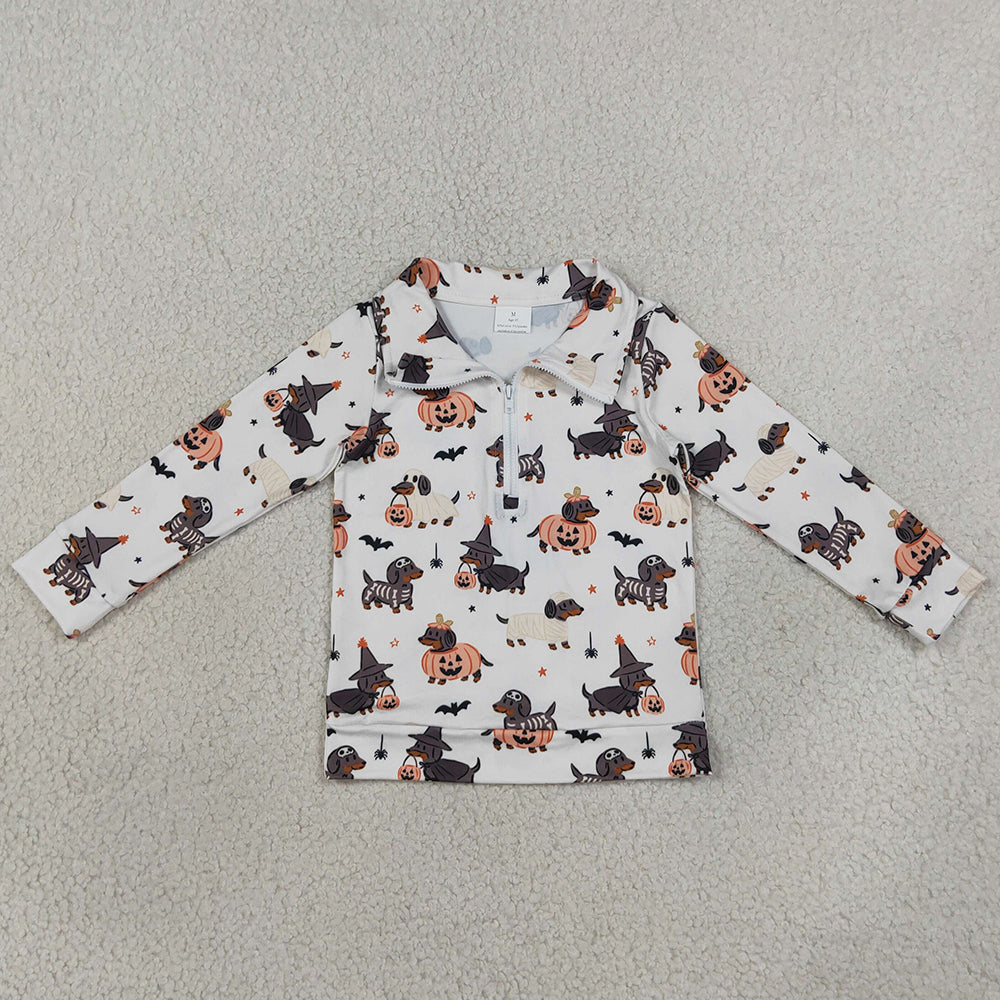 Baby Boys Clothes Long Sleeve Ghost Pumpkins Dogs Halloween Zip Pullovers Top BT1896