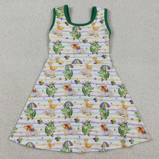 Baby Girls Dress Mardigras Stripe Crocodiles Yoga Shorts Knee Length Dresses GSD2950 12.23