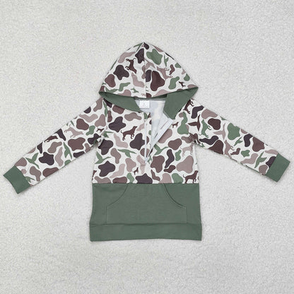 Baby Boys Clothes Tops Dogs Hunting Camouflage Hooded Pocket Tops BT0914