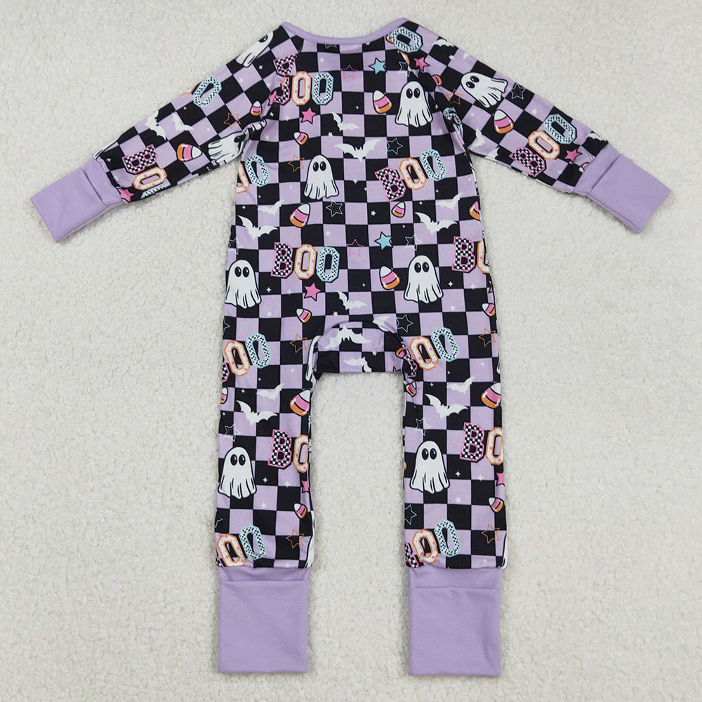 Baby Girls Rompers Black Plaid Ghosts Candy Halloween Zipper Footie Rompers LR2541 9.1