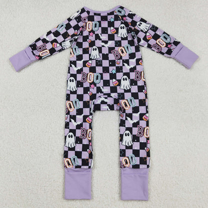 Baby Girls Rompers Black Plaid Ghosts Candy Halloween Zipper Footie Rompers LR2541 9.1