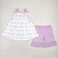 Baby Girls Clothes Lavender Strap Floral Stripe Tunic Tops Ruffle Shorts Sets GSSO2430