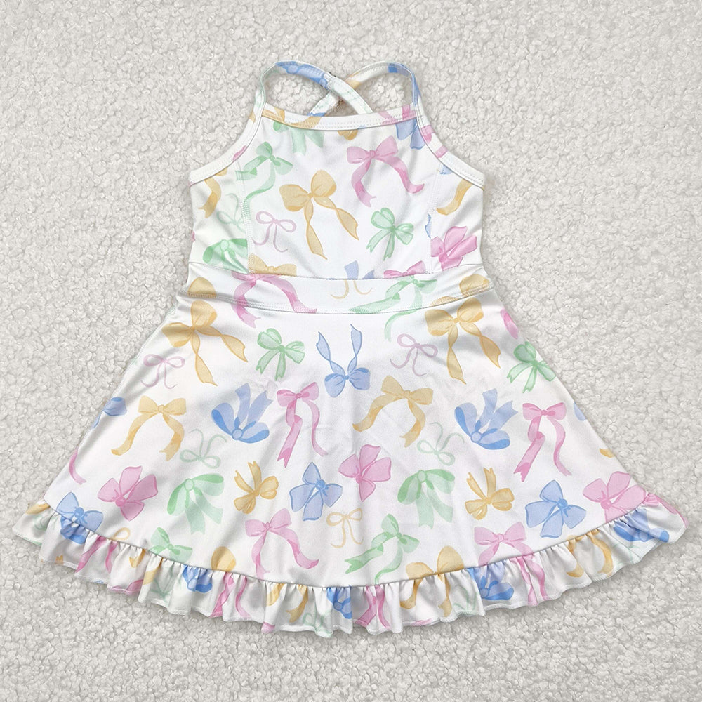 Baby Girls Dress Strap Colorful Bows Yoga Ruffle Knee Length Dresses GSD2289 4.21