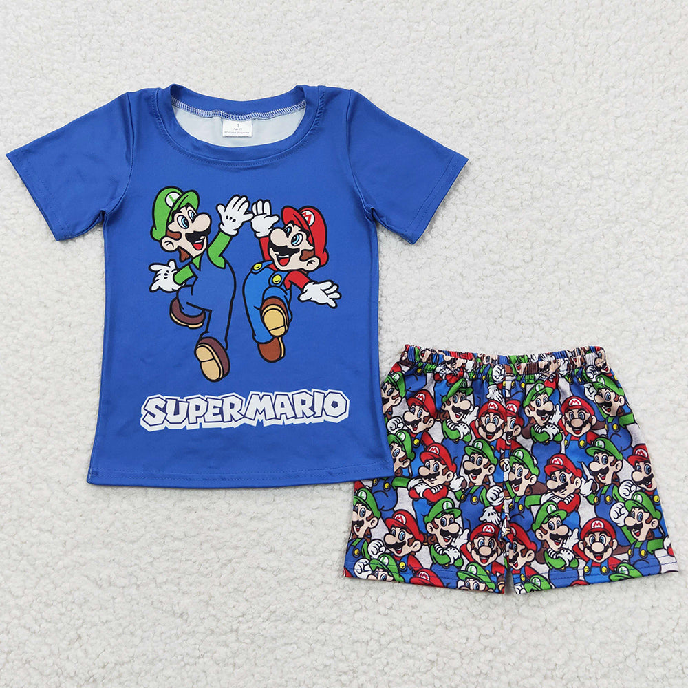 Cute Baby Boys Clothes Blue Shirt Summer Shorts Sets BSSO0258