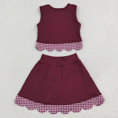 Baby Girls Clothes Maroon Vests Bows Skirt Short Yoga Active Scallop Clothes Set GSD4266