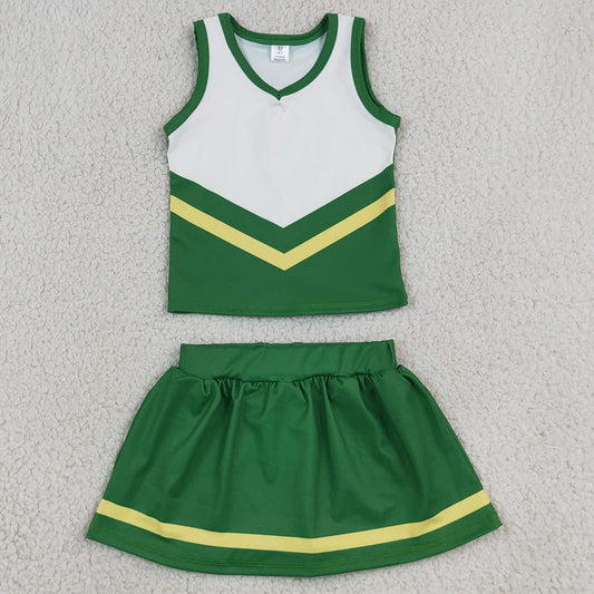 Baby Girls Clothes Green Yellow Stripe Vest Skirt Short Yoga Active Team Clothes Set GSD4238