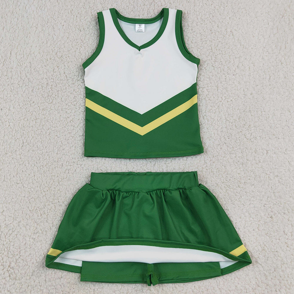 Baby Girls Clothes Green Yellow Stripe Vest Skirt Short Yoga Active Team Clothes Set GSD4238