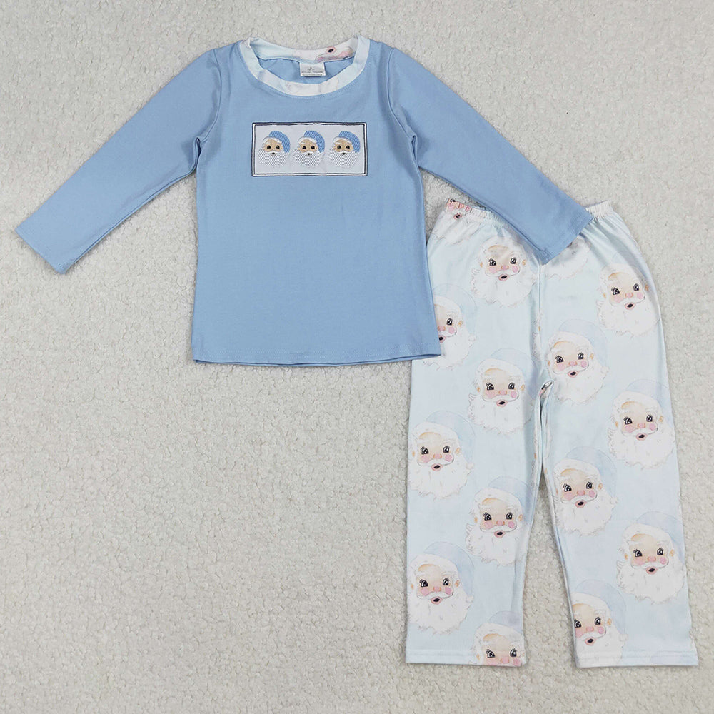 Baby Boys Clothes Christmas Blue Santas Embroidery Shirt Pants Clothes Sets BLP0505 9.6