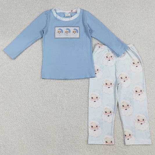 Baby Boys Clothes Christmas Blue Santas Embroidery Shirt Pants Clothes Sets BLP0505 9.6
