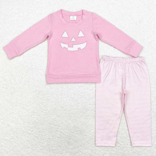 Baby Girls Clothes Pink Halloween Face Top Stripes Pants Sets GLP1403