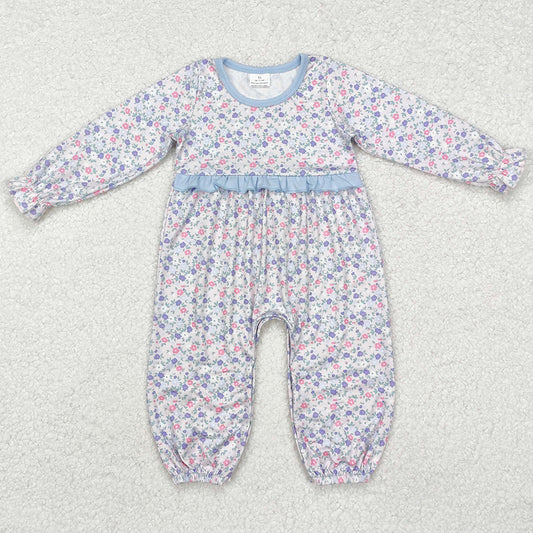 Baby Infant Girls Rompers Blue Small Flowers Long Sleeve Rompers LR2072