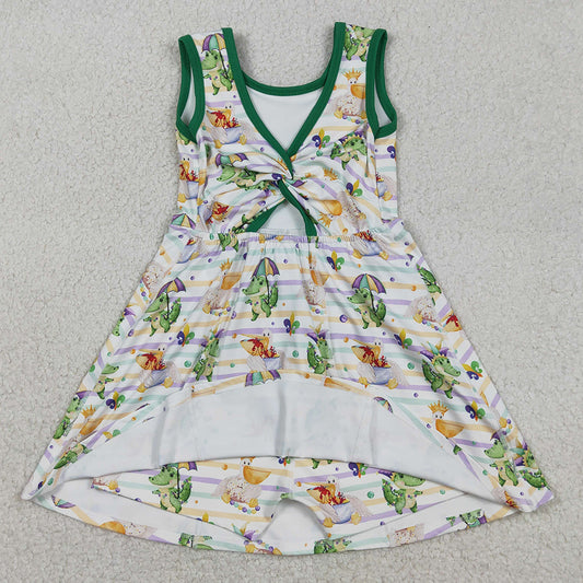 Baby Girls Dress Mardigras Stripe Crocodiles Yoga Shorts Knee Length Dresses GSD2950 12.23