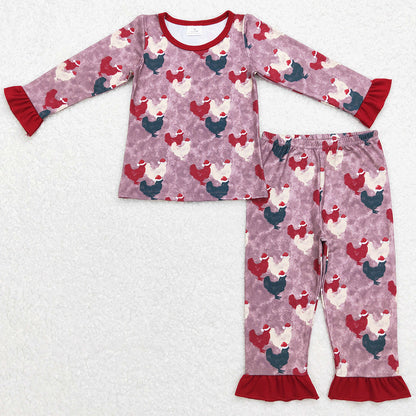 Boutique Boys Pajamas Christmas Chicken Hat Kids Sibling Pajamas Girls Sets BLP0374 12.11