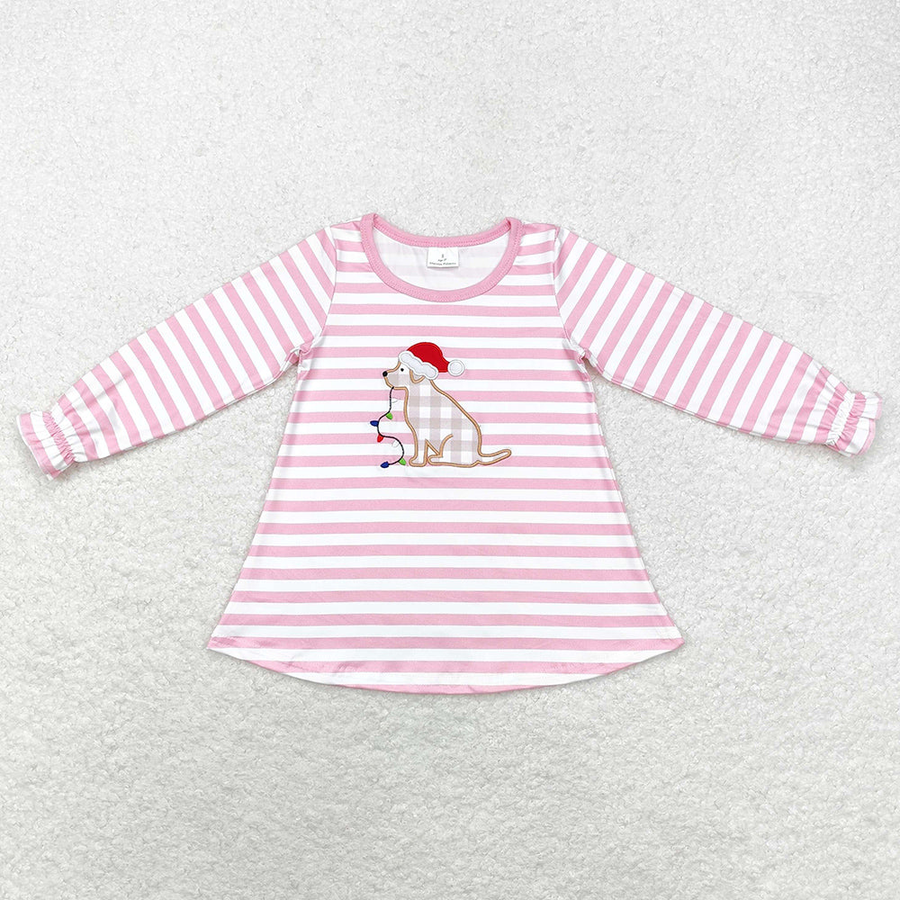 Baby Girls Clothes Tops Christmas Pink Stripes Dog Tee Shirts Tops BT0791 GT0659