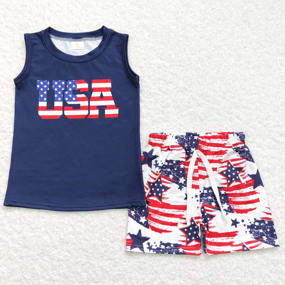 Baby Boys Clothes USA Top Flag Red Stripes Shorts 4th Of July Outfits BSSO0461