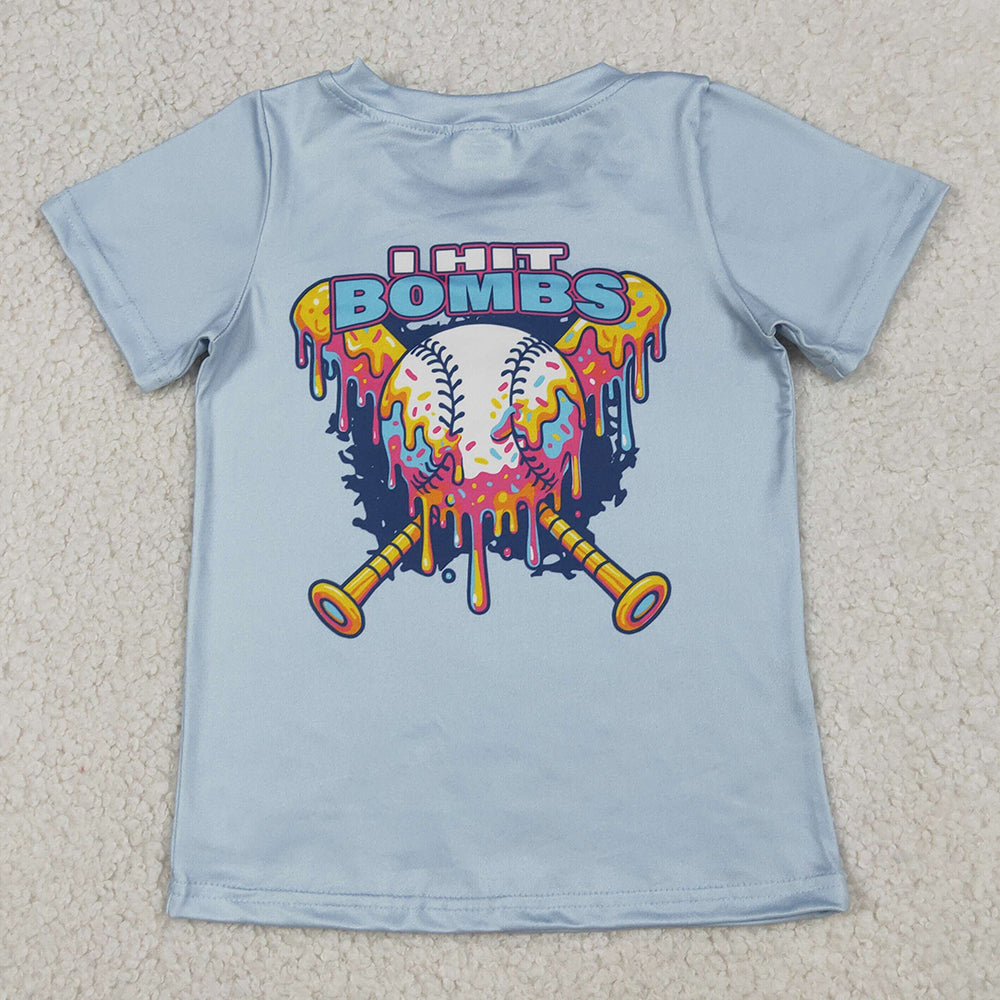 Baby Boys Clothes Short Sleeves Back Baseballs Bombs T-shirts Top BT1251
