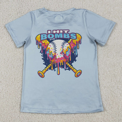 Baby Boys Clothes Short Sleeves Back Baseballs Bombs T-shirts Top BT1251