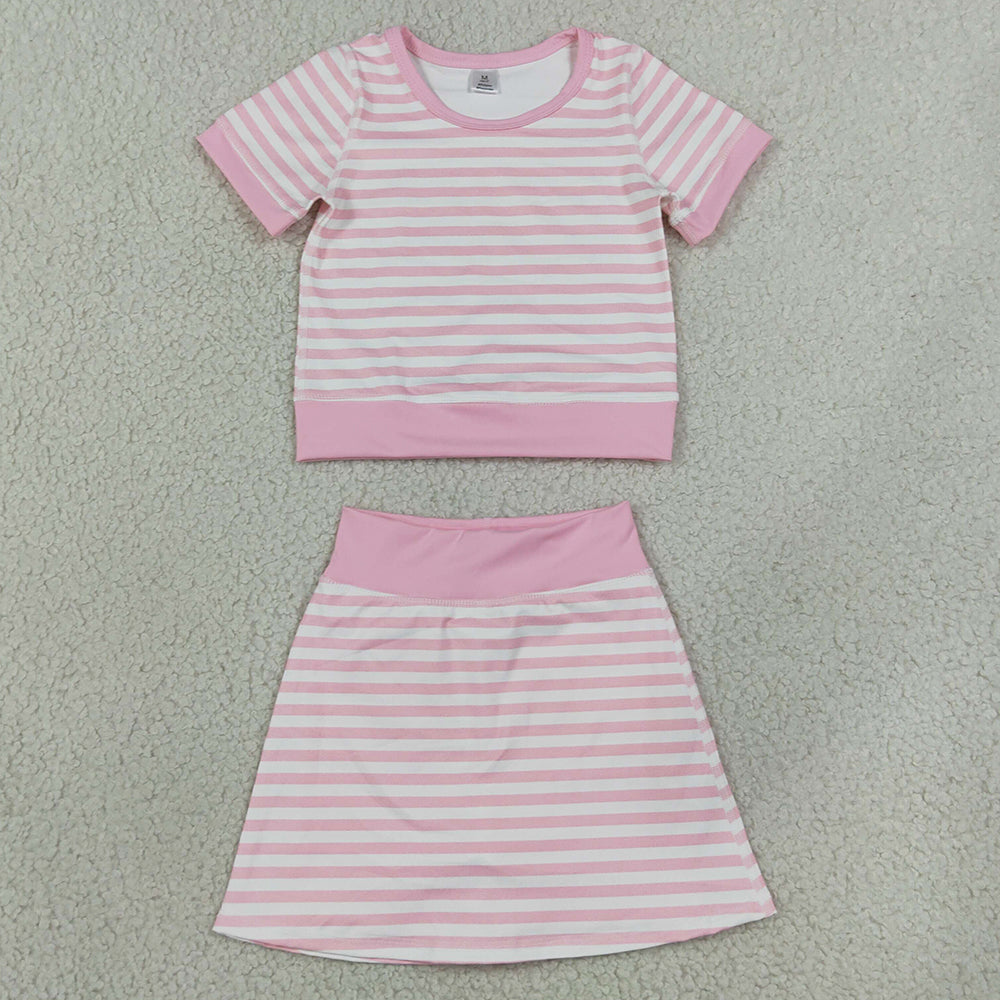 Baby Girls Light Pink Stripe Top Skirt Shorts Yoga Active Clothes Sets GSD4159