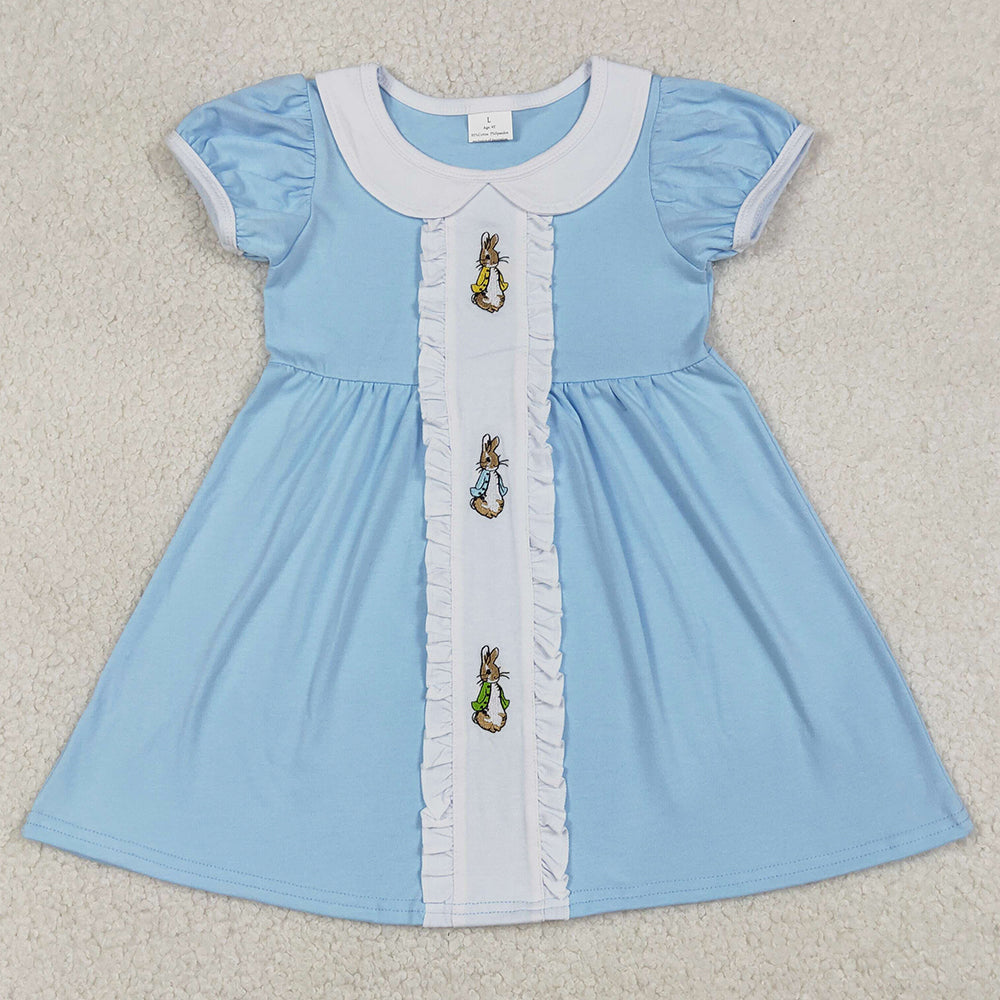 Baby Girls Dress Embroidery Rabbits Easter Collar Knee Length Dresses GSD2961 1.1