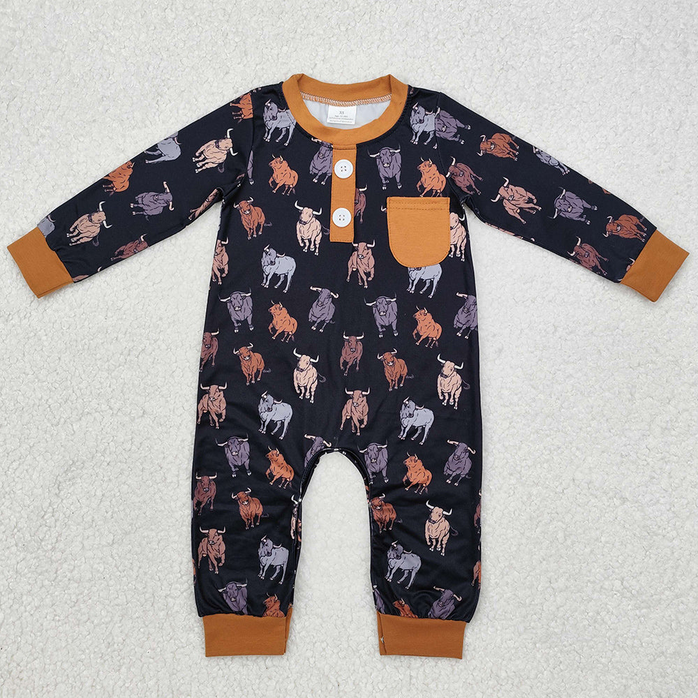 Baby Infant Boys Rompers Black Cow Western Long Sleeve Rompers LR1902