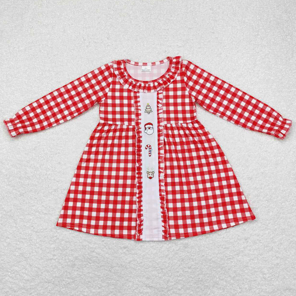 Baby Girls Dress Christmas Checkered Santa Claus Knee Length Dresses GLD0634